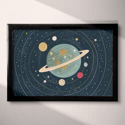 Solar System Art | Space Wall Art | Black, Blue, Beige, Pink, Yellow and Brown Print | Cute Simple Decor | Kids Wall Decor | Baby Shower Digital Download | Cartoon Drawing