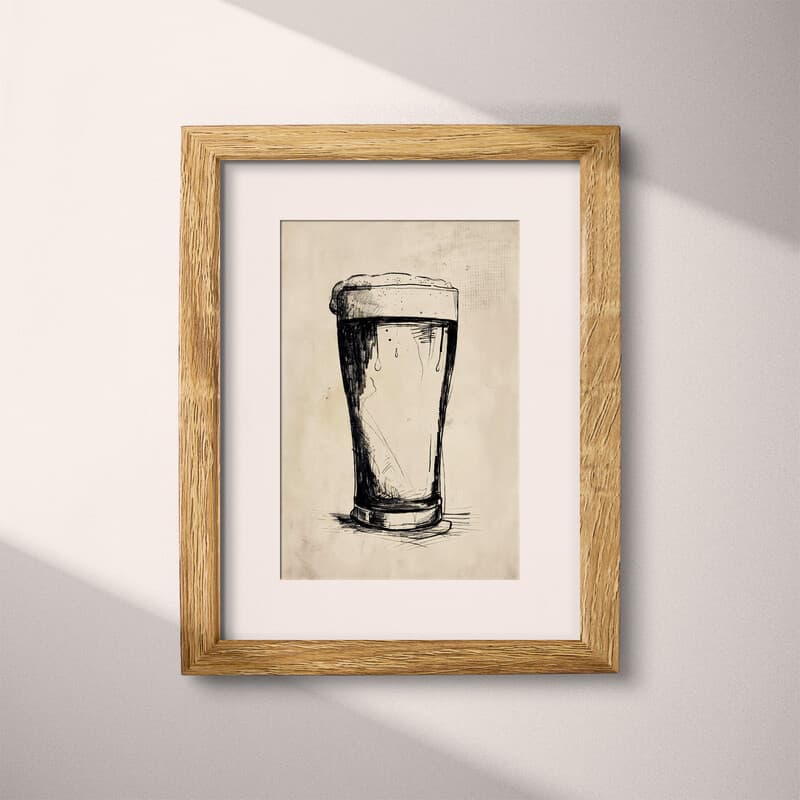 Matted frame view of A vintage pencil sketch, a pint of beer