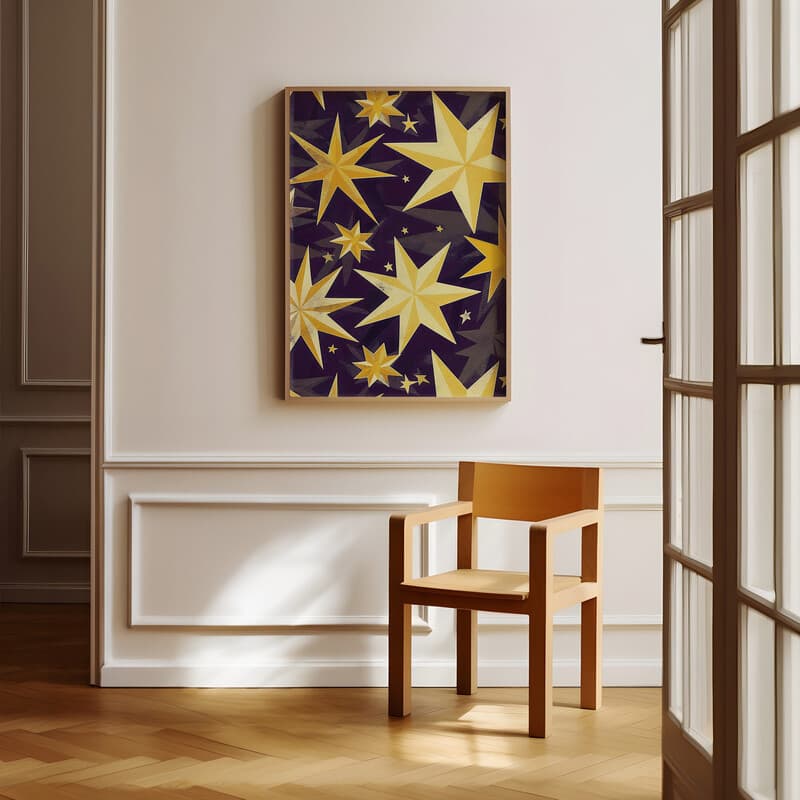 Room view with a full frame of An art deco textile print, star pattern