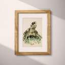 Matted frame view of A rustic pastel pencil illustration, a turtle in seagrass