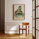 Room view with a full frame of A rustic pastel pencil illustration, a turtle in seagrass