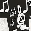 Closeup view of A contemporary poster print, the word "JAZZ" with music notes