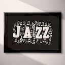 Full frame view of A contemporary poster print, the word "JAZZ" with music notes