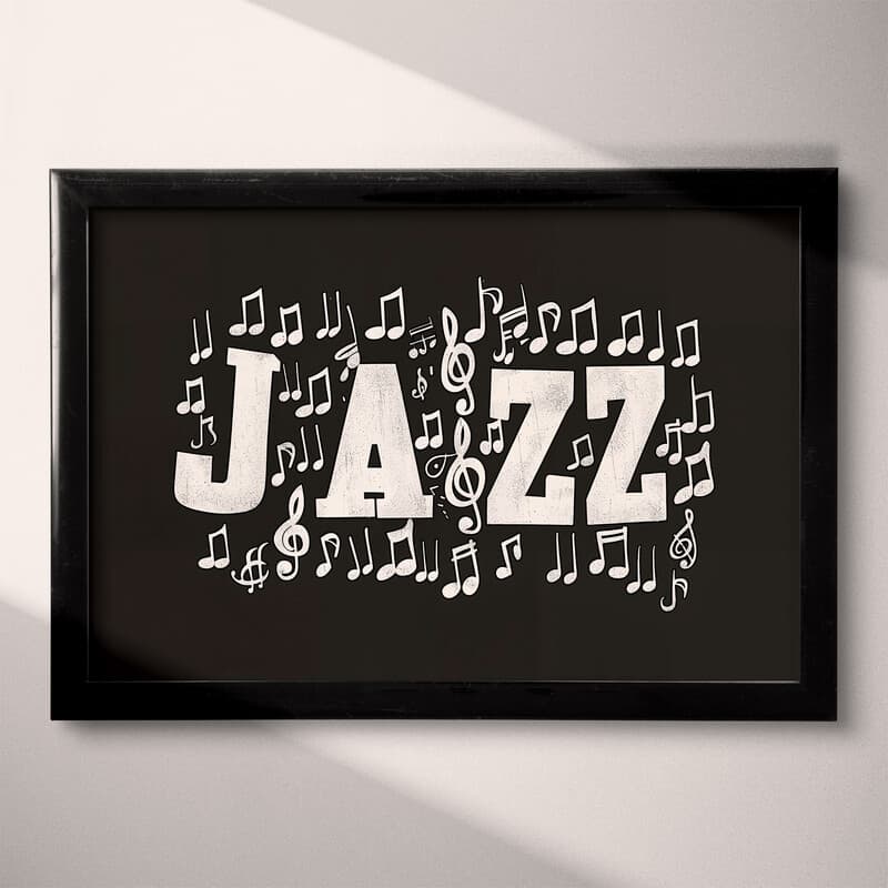 Full frame view of A contemporary poster print, the word "JAZZ" with music notes