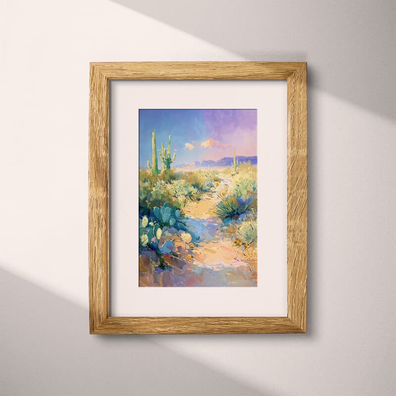 Matted frame view of An impressionist oil painting, a desert oasis