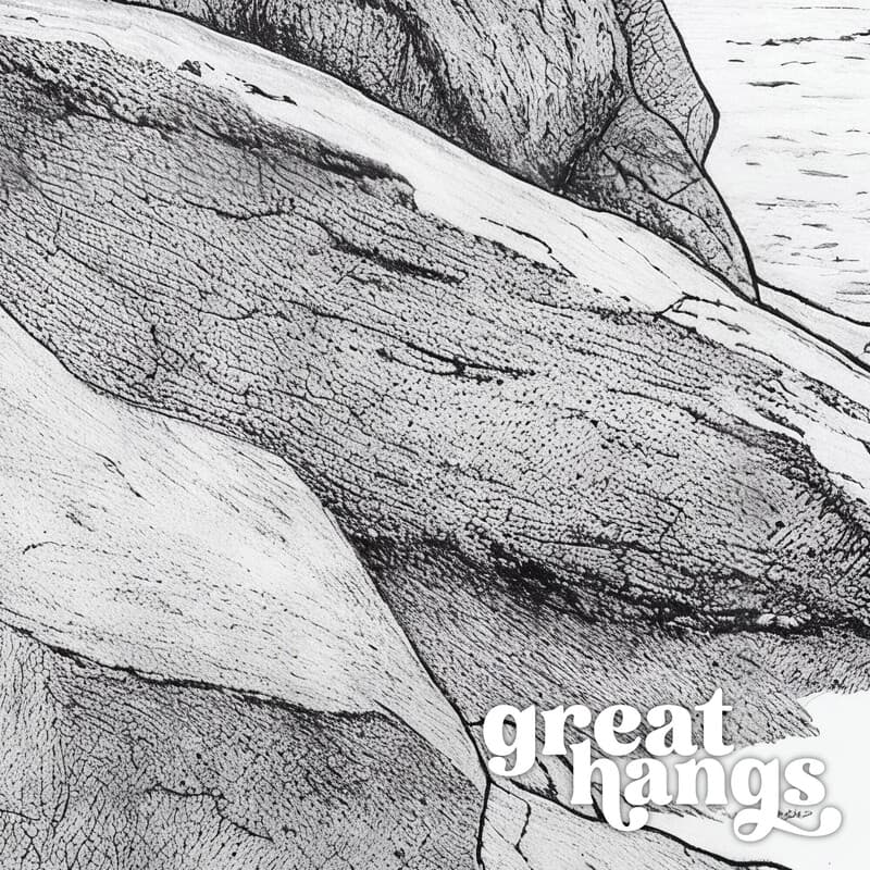 Closeup view of A vintage pencil sketch, a rocky beach