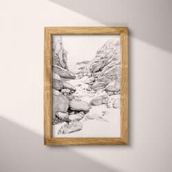 Rocky Beach Art | Beach Wall Art | Coastal Print | Gray and Black Decor | Vintage Wall Decor | Living Room Digital Download | Grief & Mourning Art | Pencil Sketch