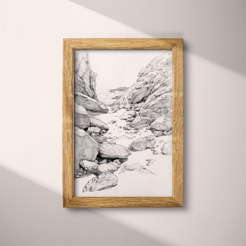 Full frame view of A vintage pencil sketch, a rocky beach