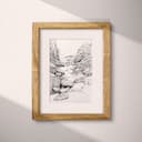 Matted frame view of A vintage pencil sketch, a rocky beach