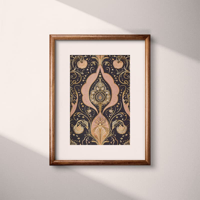 Matted frame view of An art deco textile print, intricate pattern