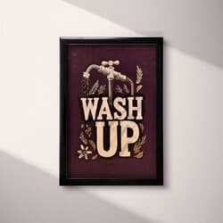 Wash Up Art | Bathroom Wall Art | Quotes & Typography Print | Purple, Beige and Brown Decor | Vintage Wall Decor | Bathroom Digital Download | Housewarming Art | Linocut Print