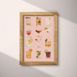 Cocktail Grid Digital Download | Cocktail Wall Decor | Food & Drink Decor | Pink, Brown and Black Print | Vintage Wall Art | Bar Art | Bachelor Party Digital Download | Summer Wall Decor | Pastel Pencil Illustration