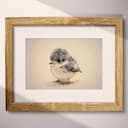 Matted frame view of A cute chibi anime colored pencil illustration, a bird