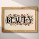 Full frame view of A contemporary pastel pencil illustration, the words "BEAUTY" with flowers