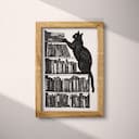 Full frame view of A vintage graphite sketch, a cat on a bookshelf