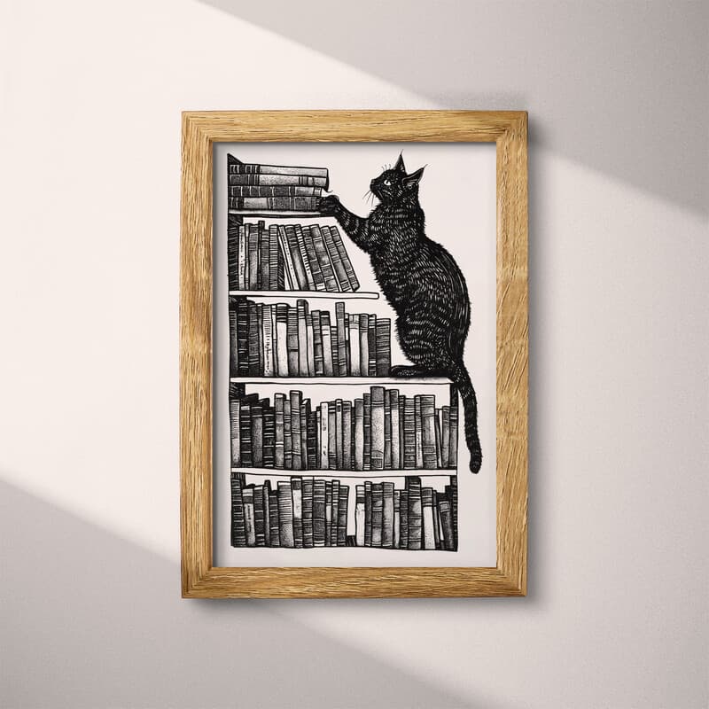 Full frame view of A vintage graphite sketch, a cat on a bookshelf