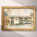 Full frame view of An impressionist watercolor painting, a rural bridge