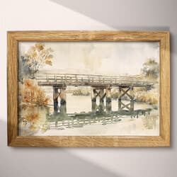 Rural Bridge Art | Landscape Wall Art | Landscapes Print | Beige, Brown, Green and Black Decor | Impressionist Wall Decor | Living Room Digital Download | Housewarming Art | Autumn Wall Art | Watercolor