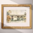 Matted frame view of An impressionist watercolor painting, a rural bridge