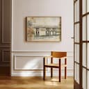 Room view with a full frame of An impressionist watercolor painting, a rural bridge