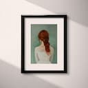 Matted frame view of A vintage oil painting, a woman with flowing red hair, back view