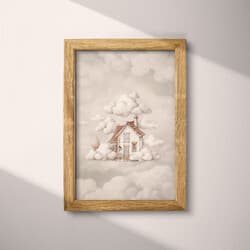 Cottage Digital Download | Landscape Wall Decor | Landscapes Decor | Beige, Gray, Brown and Black Print | Chibi Wall Art | Kids Art | Housewarming Digital Download | Autumn Wall Decor | Pastel Pencil Illustration