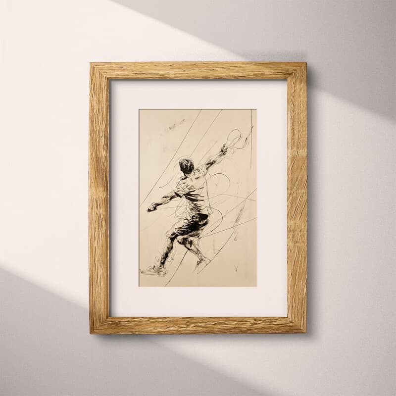 Matted frame view of A vintage graphite sketch, tennis