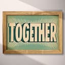 Full frame view of A vintage linocut print, the word "TOGETHER" with a striped pattern