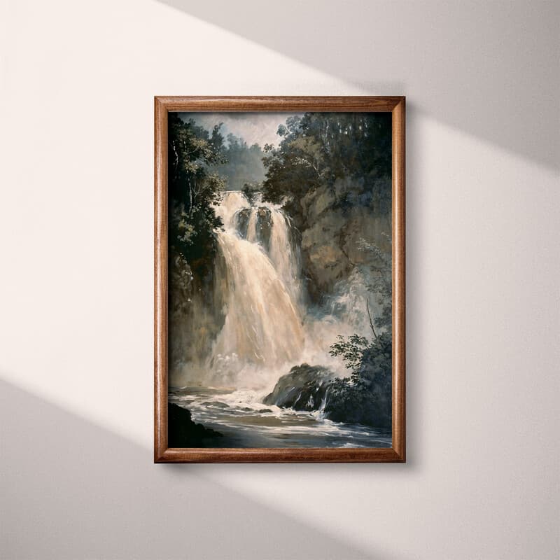 Full frame view of A vintage oil painting, a waterfall