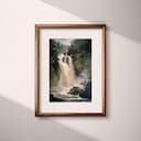 Matted frame view of A vintage oil painting, a waterfall