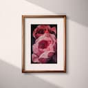 Matted frame view of An abstract impressionist oil painting, two giant pink roses, closeup view