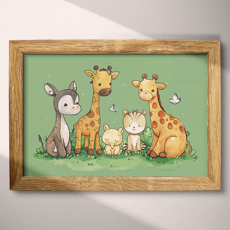 Full frame view of A cute simple cartoon drawing, safari animals