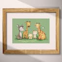 Matted frame view of A cute simple cartoon drawing, safari animals