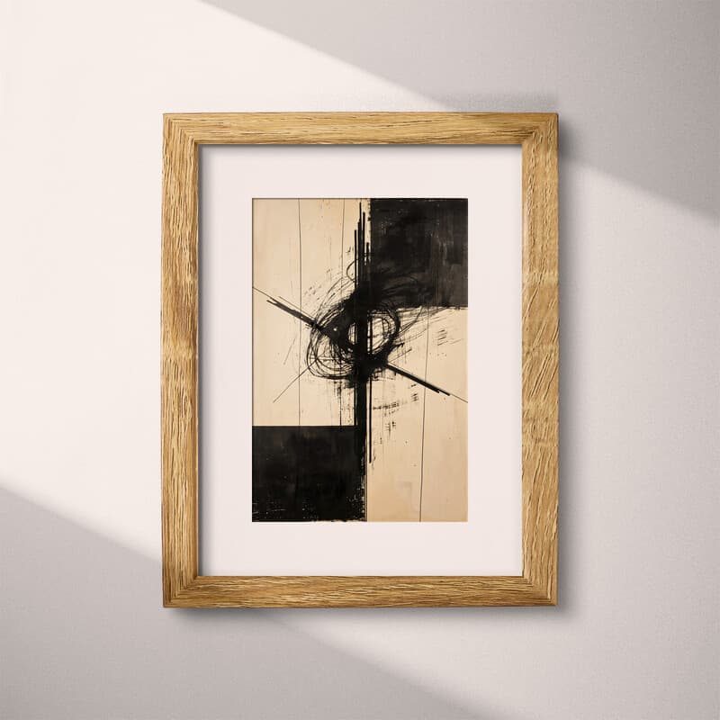 Matted frame view of A vintage graphite sketch, abstract symbol