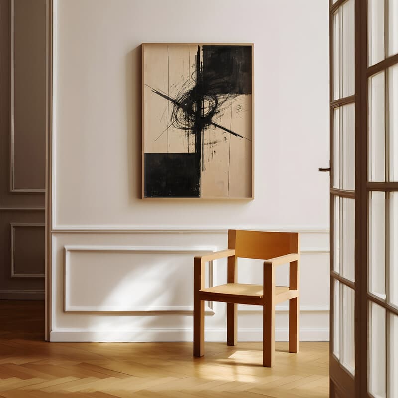 Room view with a full frame of A vintage graphite sketch, abstract symbol