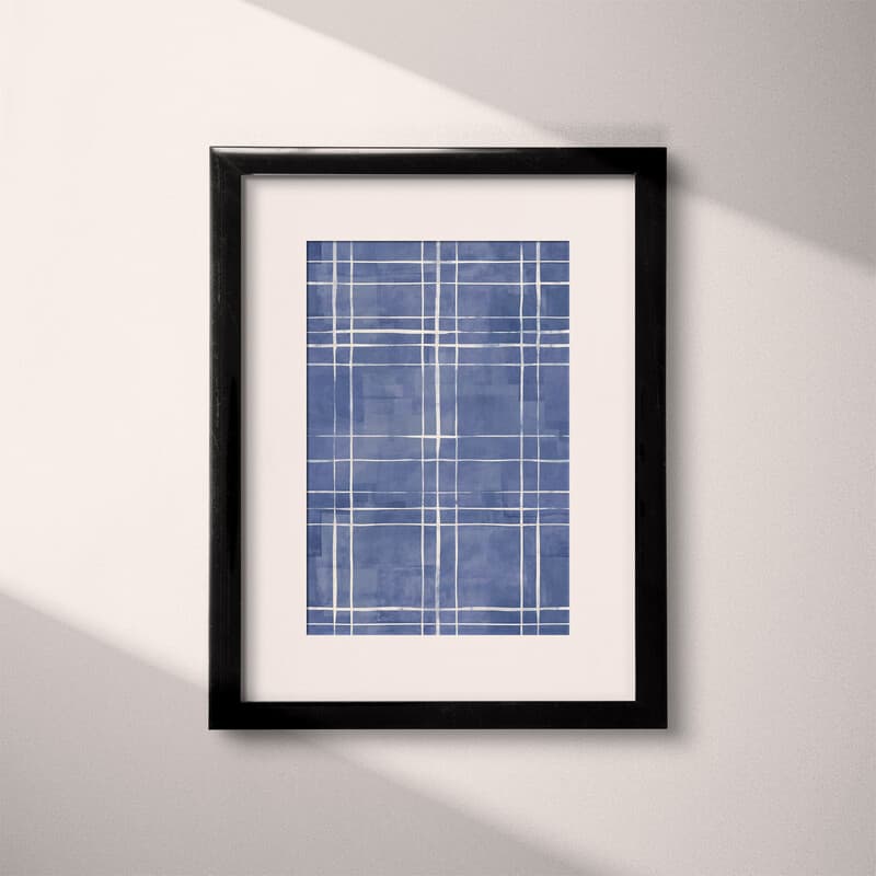 Matted frame view of A minimalist textile print, symmetric plaid pattern