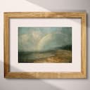 Matted frame view of An impressionist oil painting, a rainbow above a beach