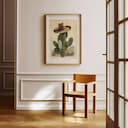 Room view with a matted frame of A southwestern pastel pencil illustration, a cowboy hat on a cactus