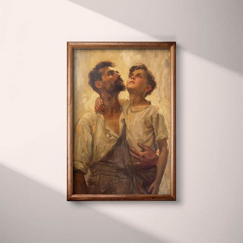 Full frame view of A vintage oil painting, a father and son