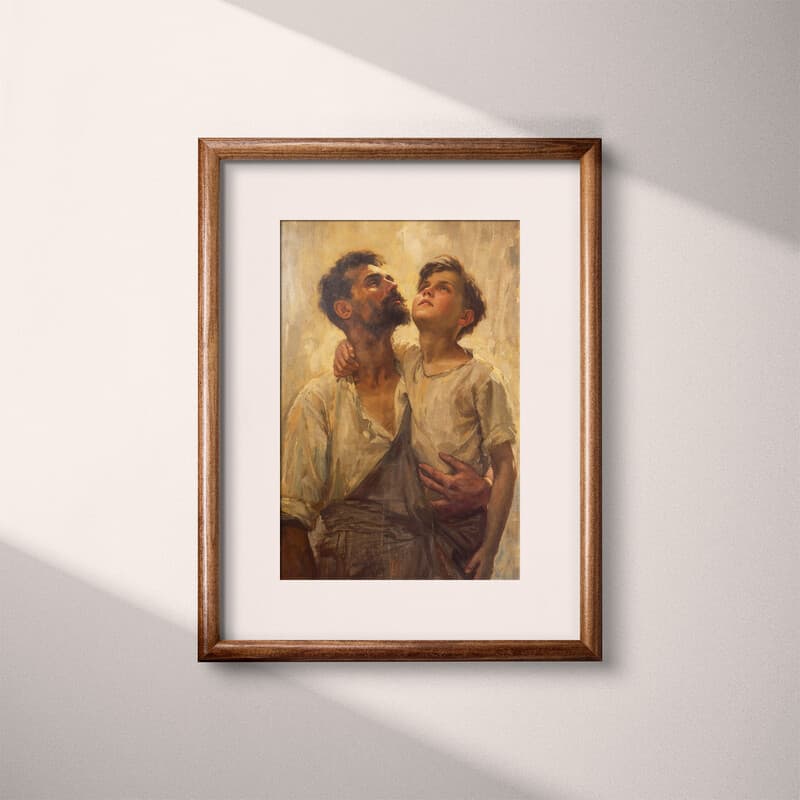 Matted frame view of A vintage oil painting, a father and son