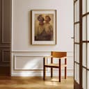 Room view with a matted frame of A vintage oil painting, a father and son
