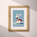 Matted frame view of A cute simple cartoon drawing, a rabbit with a mask and cape