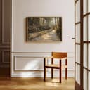 Room view with a full frame of An impressionist oil painting, a garden walkway