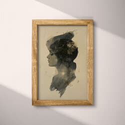 Woman Portrait Digital Download | Portrait Wall Decor | Portrait Decor | Brown, Black and White Print | Vintage Wall Art | Living Room Art | Grief & Mourning Digital Download | Halloween Wall Decor | Autumn Decor | Oil Painting