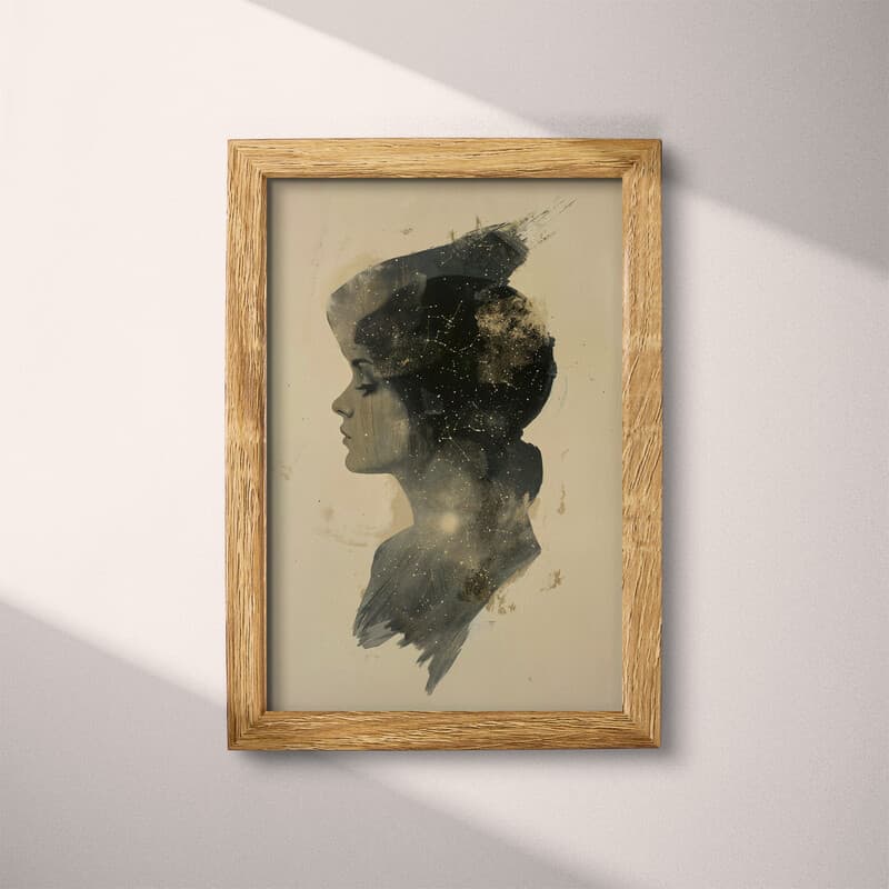 Full frame view of An abstract vintage oil painting, portrait of a woman under the stars