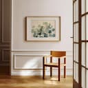 Room view with a matted frame of An abstract contemporary pastel pencil illustration, eucalyptus leaves