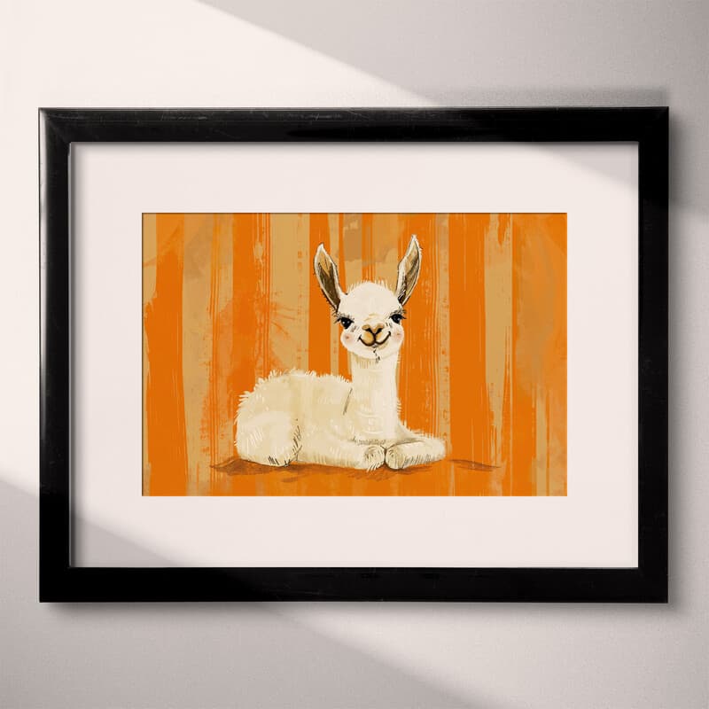 Matted frame view of A cute simple cartoon drawing, a llama