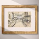 Matted frame view of A vintage pencil sketch, a kitchen