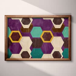 Hexagon Pattern Art | Geometric Wall Art | Abstract Print | Purple, Beige, Green, Orange, Black, Brown and Blue Decor | Minimal Wall Decor | Living Room Digital Download | Housewarming Art | Autumn Wall Art | Textile