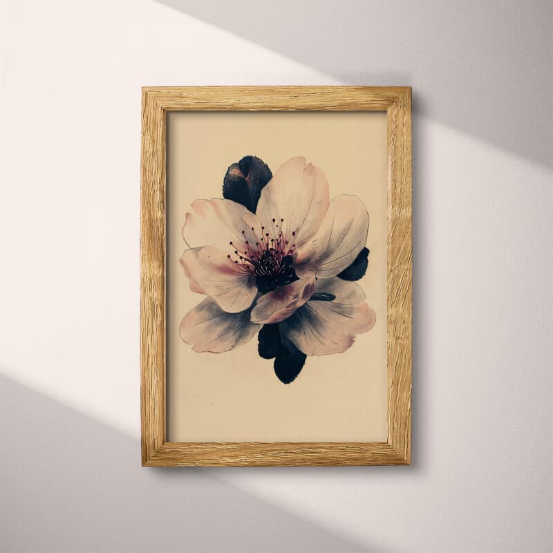 Full frame view of A japandi pastel pencil illustration, a cherry blossom flower